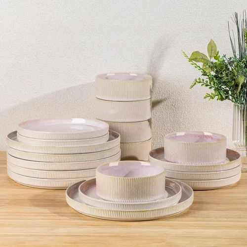 Vista 11 de TheTerra Juego de vajilla de cerámica para 4, juego de 12 platos y cuencos ligeros de porcelana, resistente a los arañazos, apto para horno