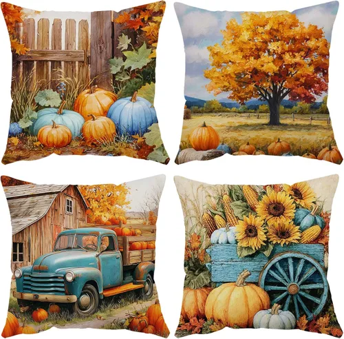 Vista 12 de Juego de 4 fundas de almohada de Navidad de 12 x 12 pulgadas, fundas de almohada de terciopelo de Navidad, fundas de almohada doradas y rojas