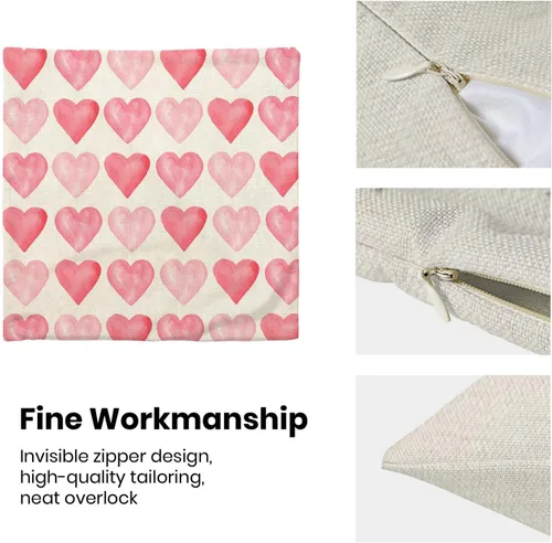 Vista 3 de Juego de 2 fundas de almohada para el día de San Valentín de 16 x 16 pulgadas, fundas de almohada rosas con corazón de amor, San Valentín, boda, día
