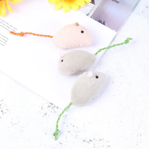 Vista 4 de KALLORY 3 ratones de piel realista de imitación de felpa con cola larga para juego interactivo y masticación, estimula gatos y gatitos y mascotas