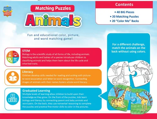 Vista 3 de MasterPieces Juegos para niños - Juego educativo de rompecabezas a juego de animales - Juego para niños y familia - Ríe y aprende