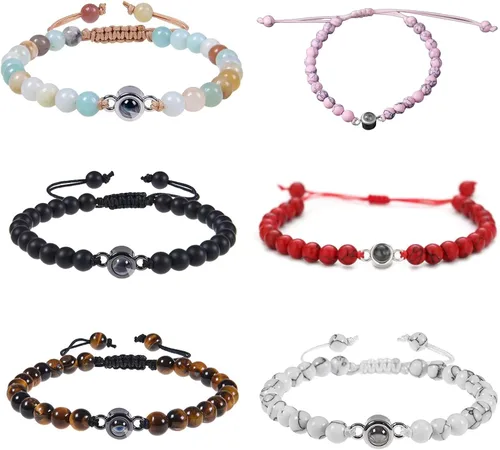 Vista 9 de Elegante pulsera para parejas con 100 idiomas I Loves You Projection in Crystals Mattes Stone Portable para aniversarios