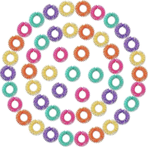 Vista 8 de Blulu Juego de 50 anillos de acupresión para aliviar la ansiedad, con pinchos, para adolescentes, adultos, reductor de estrés silencioso y azul