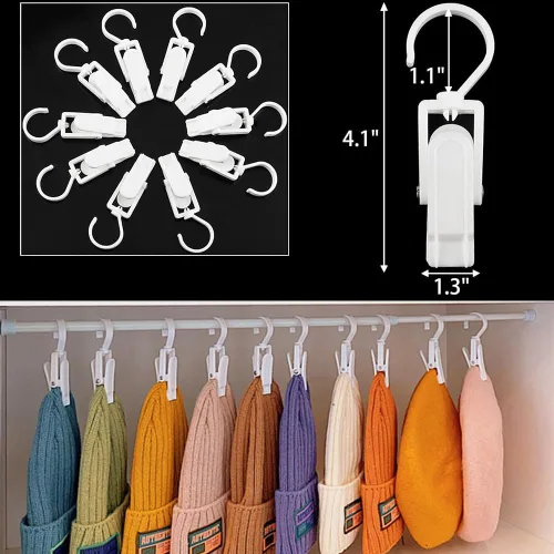 Vista 9 de AKOAK 10 piezas de clip de plástico blanco para sombreros, clip de lavandería multifunción giratorio para cortinas para colgar bufandas