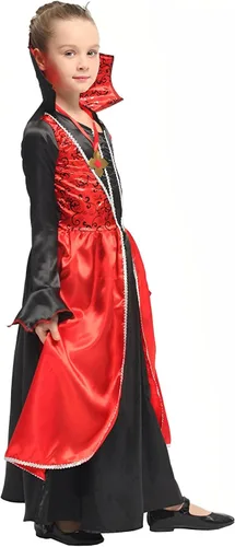 Vista 3 de Ditard Girls Halloween Vampire Costume Vampiress Dress Deluxe Outfits Kids Dress Up Cosplay Child Queen Party Carnival