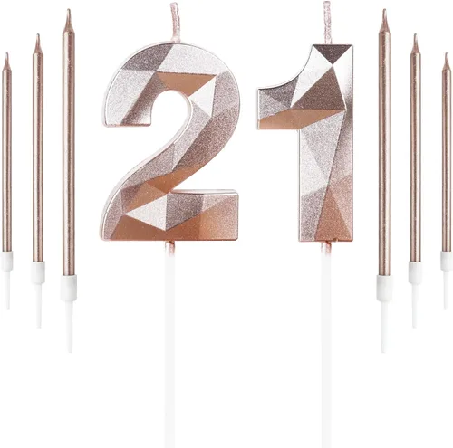 Vista 63 de Vela rosa de cumpleaños número 1 con 6 velas largas, decoraciones de decoración de pastel para fiesta de niña de 1 año, suministros de celebración