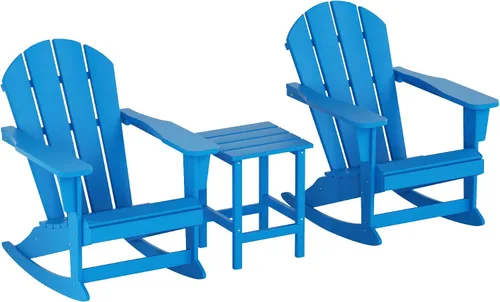 Vista 18 de Malibu - Sillas mecedoras Adirondack para patio al aire libre con juego de mesa auxiliar, gris