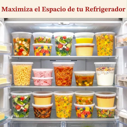 Vista 3 de Recipientes de plástico de 8 onzas con tapas (48 juegos/96 piezas) recipientes de sopa de plástico sin BPA con tapas, aptos para microondas