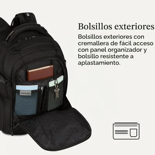 Vista 4 de SwissGear 5358 USB ScanSmart Mochila para Portátil de 16", Negro, Grande
