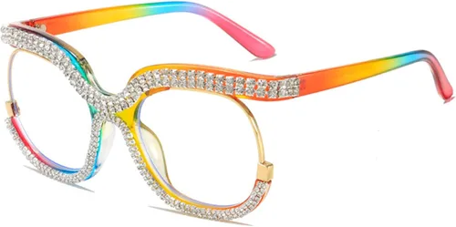 Vista 6 de Elegantes lentes de luz azul de ojo de gato para mujer, lentes de lectura de diseño de diamantes de imitación Beige