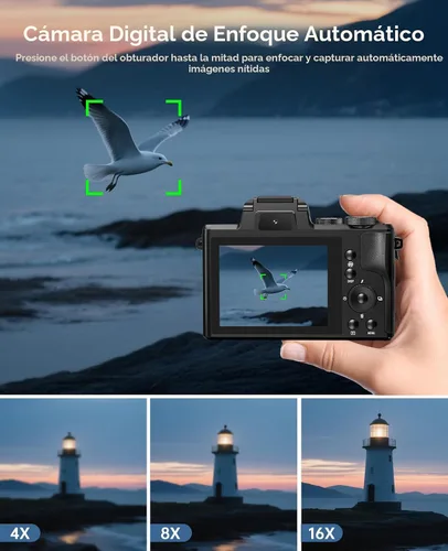 Vista 6 de Cámaras digitales 8K para enfoque automático de fotografía, actualización 2026 88MP WiFi profesional 16X Zoom cámara de fotografía con doble lente