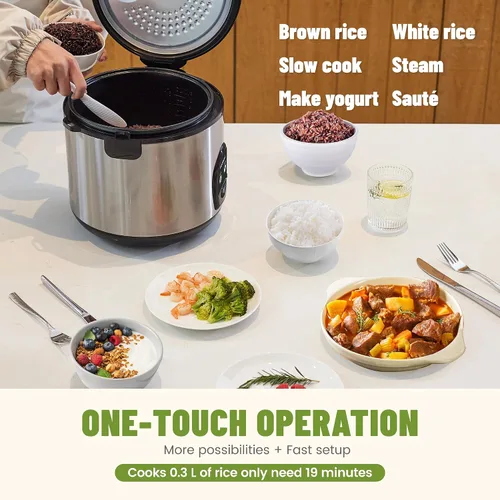 Vista 5 de Arrocera y Vaporera de Alimentos de 10 Tazas de Arroz Crudo - Olla Interior con Revestimiento Cerámico No Tóxico, Multifunción de Un Toque