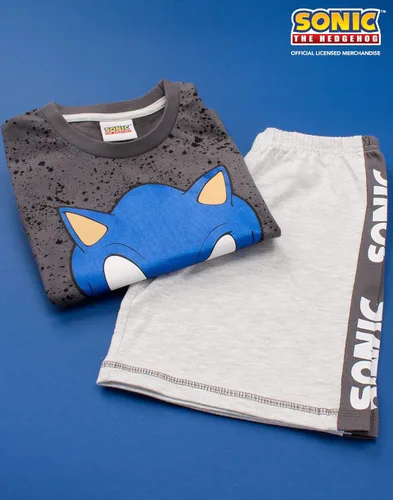 Vista 2 de Sonic The Hedgehog Pijamas para niños, personajes gamer, camiseta y pantalones cortos, conjunto de pijamas