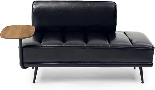 Vista 3 de 55" Inch Width Modern End of Bed Bench Faux Leather Upholstered with Side Table, 360-Degree Swivel Tray Couch,Entryway Ottoman,Window Bench with