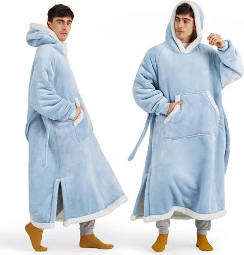 Vista 9 de Bedsure Manta Vestible con Capucha para Mujer - Manta Larga de Forro Polar Sherpa con Capucha para Adultos, Mujeres y Hombres, Cálida y Acogedora