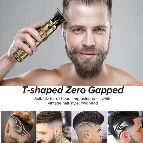 Vista 7 de Máquina eléctrica de corte de pelo con bajo ruido recargable JM700AL corte de cierre inalámbrico T Blade Hair Trimmer hombres, dorado, 20X11X5.2.0 in