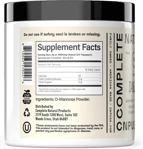 Vista 3 de Suplemento de Polvo Puro de D-Manosa - D-Manosa 4oz (113g) Aproximadamente 60 Porciones para UTI, Vejiga Natural y Salud del Tracto Urinario