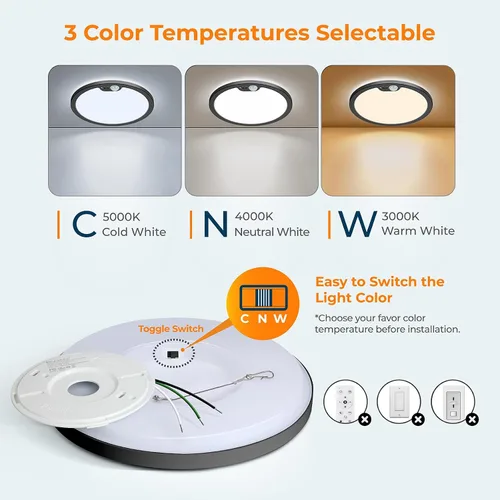Vista 2 de BLNAN Lámpara de techo con sensor de movimiento con cable, 8.7 pulgadas, 3000 K, 4000 K, 5000 K, seleccionable, lámpara LED de montaje empotrado