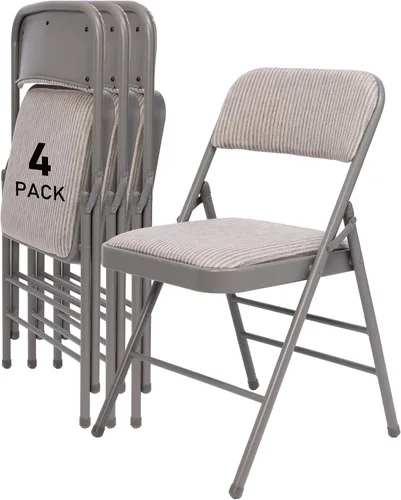 Vista 12 de SEALAMB Paquete de 4 sillas plegables con asiento cómodo, marco de metal resistente, sillas apilables portátiles para bodas, fiestas, oficina