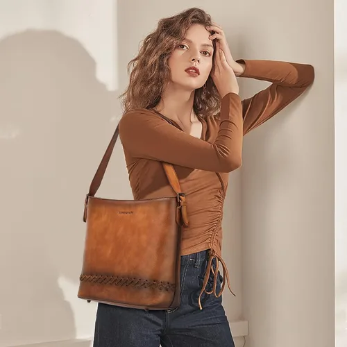 Vista 2 de Montana West Genuine Leather Purses for Women Hobo Bags with Tooling Handle & Tassels