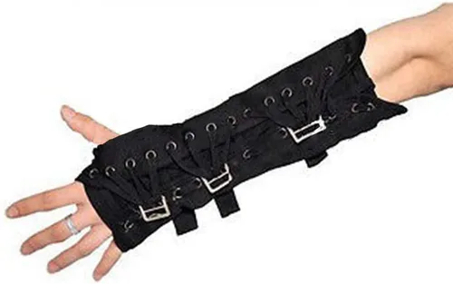 Vista 3 de MJ Michael Fingerless Glove Classic BAD Jam Punk Armbrace Cotton Bracer Vendajes Hebillas Guante Negro, Negro