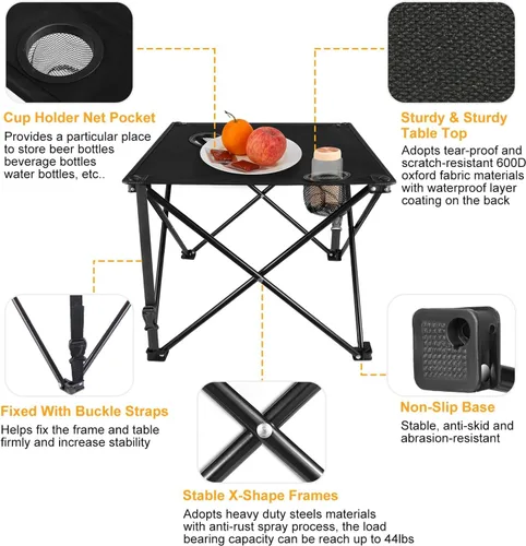 Vista 5 de TeqHome Silla de camping plegable con toldo y juego de mesa, combo portátil ligero al aire libre con portavasos, bolsas de transporte, compactas