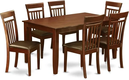 Vista 15 de HomeStock El juego de mesa de comedor moderno de 7 piezas consta de una mesa rectangular de madera y 6 sillas tapizadas de tela de lino café, 36 x
