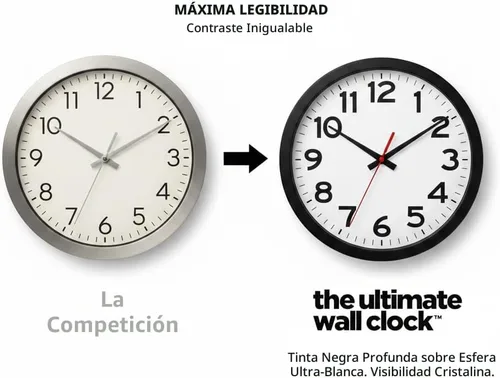 Vista 3 de Ultimate Wall Clock - Reloj de pared de cuarzo de 10 pulgadas, negro