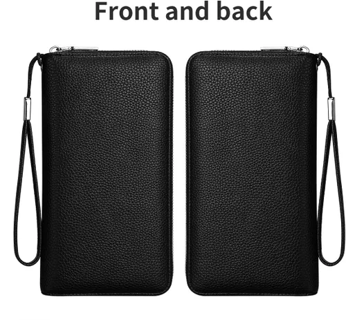 Vista 6 de Mitsoly Cartera larga de piel con bloqueo RFID para mujer, con cremallera alrededor de moneda, cartera de gran capacidad, 18 ranuras para tarjetas
