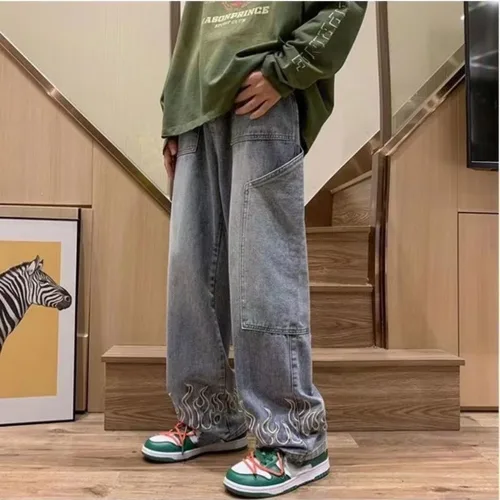 Vista 5 de Y2K - Pantalones de mezclilla holgados Flame Emo Cyber Cargo Grunge Vintage Demin Ropa estética Hiphop gótico Jogger Pantalones deportivos
