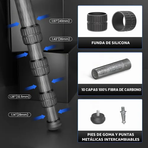Vista 5 de Trípode horizontal de fibra de carbono WEYLLAN LX9 Trípode resistente para cámara, trípode de cámara profesional superior con brazo de extensión