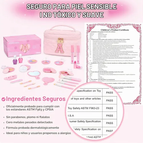 Vista 3 de Juego de maquillaje lavable para niños, 29 piezas, juguetes de maquillaje