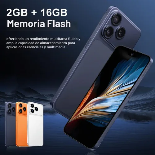 Vista 3 de Nueva pantalla HD de 6.67 "Teléfonos Android desbloqueados 3G Red Teléfono celular 2 GB+16 GB Android 10 Smartphone Cámara trasera 16MP Batería