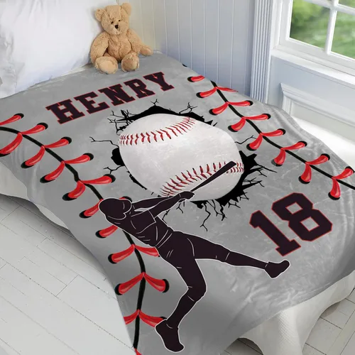 Vista 5 de Mantas de Béisbol Personalizadas con Nombre y Números, Mantas de Franela Personalizadas para Juegos de Equipo de Béisbol, Regalos para Niños Amantes