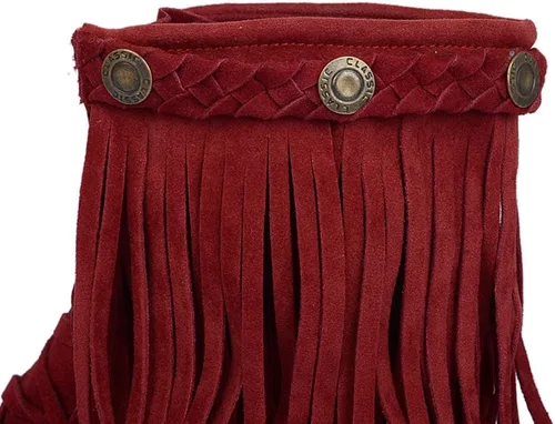 Vista 4 de Classic Fringe Moccasin Boots Ankle High Women Low Heel Booties