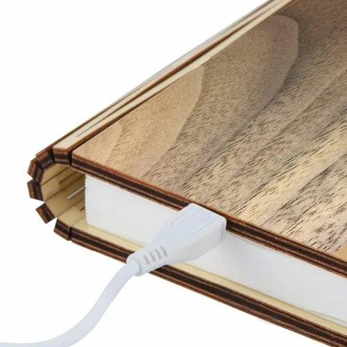Vista 7 de Gingko Mini luz LED de escritorio inteligente con acabado de madera natural, recargable con cargador micro USB, nogal
