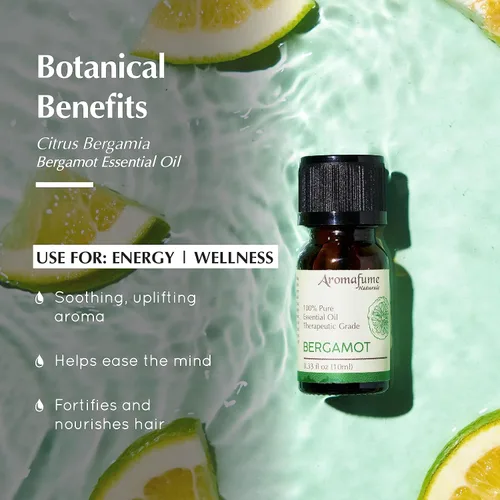 Vista 2 de AROMAFUME Aceite esencial de bergamota, aceites esenciales 100% naturales, de grado terapéutico, aceite de aromaterapia puro y calmante