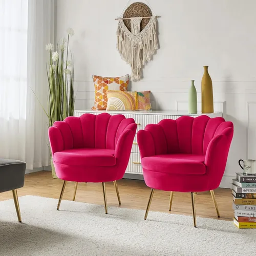 Vista 35 de HULALA HOME Silla decorativa moderna de terciopelo con respaldo en forma de concha, bonito sillón para sala de estar, dormitorio con patas doradas