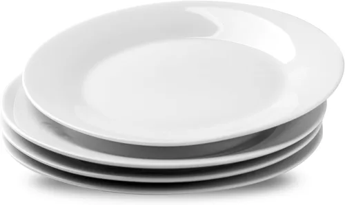 Vista 14 de Juego de 4 platos redondos de 10.5 pulgadas, platos de cerámica blanca para cena, ensalada, aperitivo y postre, microondas, vajilla apta