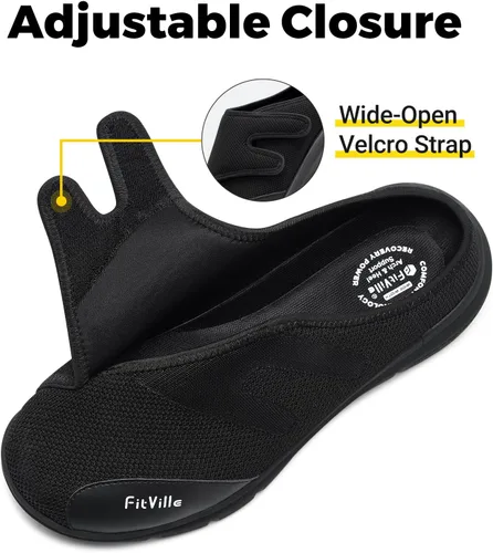Vista 3 de FitVille Zapatos para diabéticos para hombre, sin cordones, para pies hinchados, extra anchos, ajustables, zapatos para caminar para fascitis