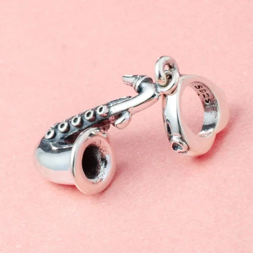 Vista 2 de ABUN Love Music - Abalorios de plata de ley 925 para saxofón, para pulsera de cadena de serpiente de 0.118 in, Plata esterlina