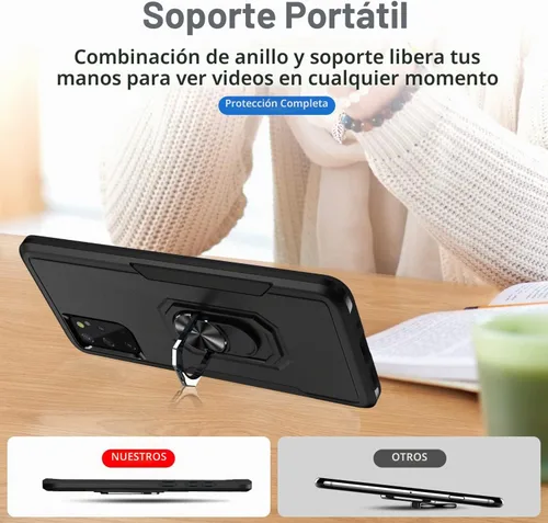 Vista 3 de Funda para Samsung Galaxy S20 Plus con soporte, anillo magnético de armadura, resistente funda protectora de grado militar a prueba de golpes