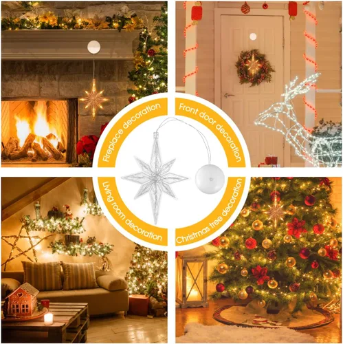 Vista 6 de Uonlytech Luz de ventana de estrella de Navidad, luces LED de estrella colgantes de Navidad con ventosa, funciona con pilas, luz de estrella