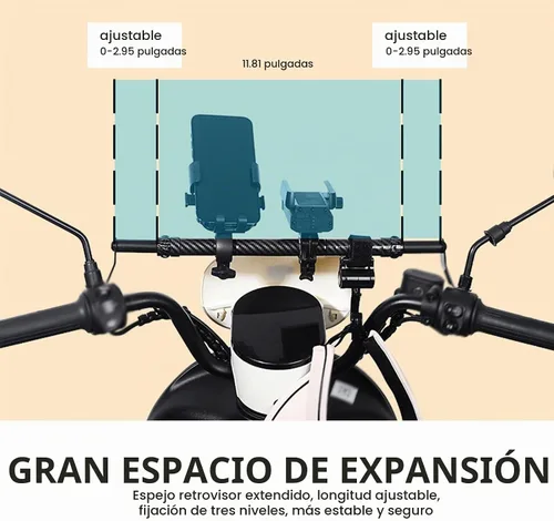 Vista 3 de 1 barra transversal para motocicleta, extensión de manillar ajustable de 11.8 a 17.7 pulgadas para soporte de montaje de teléfono, extensión