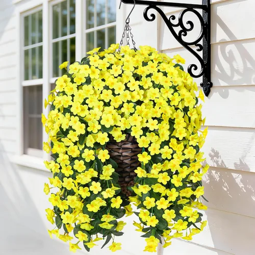 Vista 13 de Flores colgantes artificiales falsas con cesta para decoración al aire libre, resistentes a los rayos UV, flores de margaritas de seda sintética