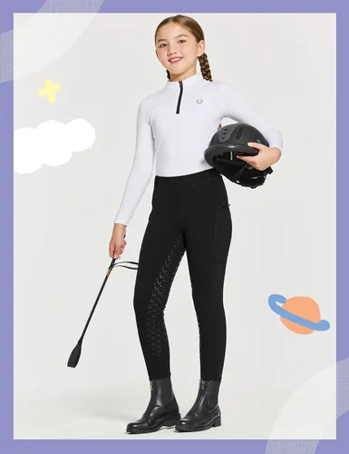 Vista 5 de FitsT4 - Pantalones de equitación con forro polar de invierno para niñas, de silicona, con bolsillos