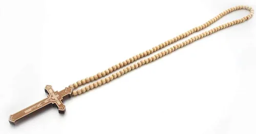Vista 3 de COLORFUL BLING Cadenas de cuentas de madera natural, collares con colgante de cruz para hombres y mujeres, cristiano, religioso, católico, crucifijo
