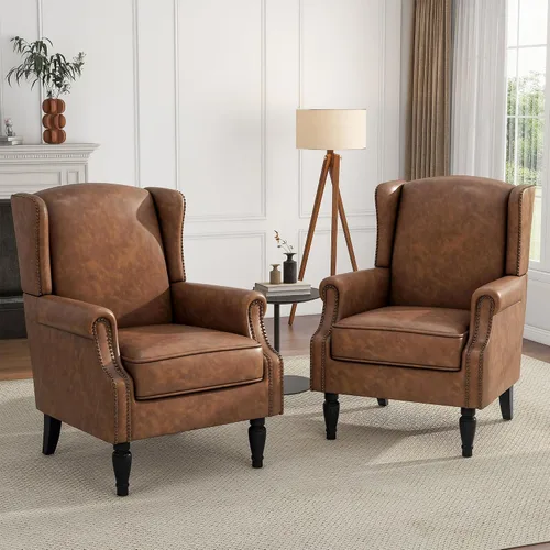 Vista 28 de High Back Accent Chair, Fabric Upholstered Armchair Wingback Chair for Living Room, Comfy Bedroom Reading Seat with Solid Wood Legs, Beige
