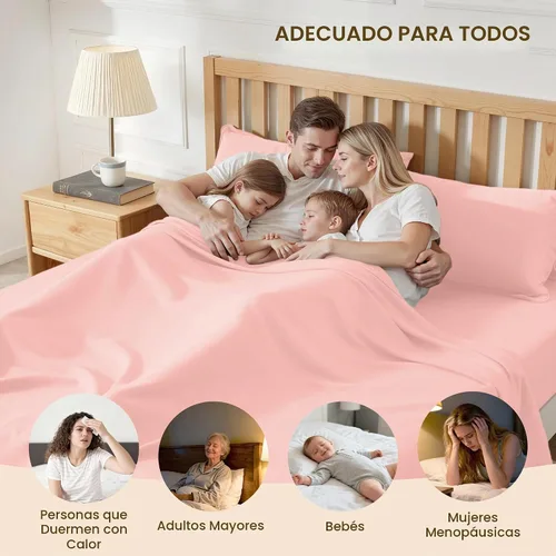 Vista 6 de Juego de sábanas de 3 piezas, imitación algodón Ultra, transpirables, refrescantes, prémium, de lujo para hotel, esquinas profundas hasta 15 Rosa
