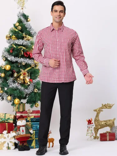 Vista 3 de Lars Amadeus Camisa a cuadros con botones y manga larga para hombre